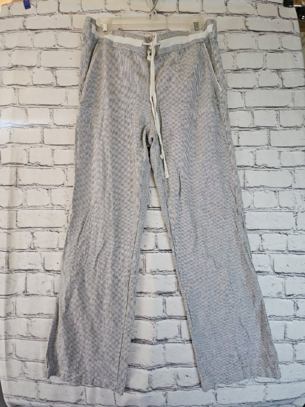 Caslon Gray White Striped Linen Blend Pants Women's Size Large Summer Coverup